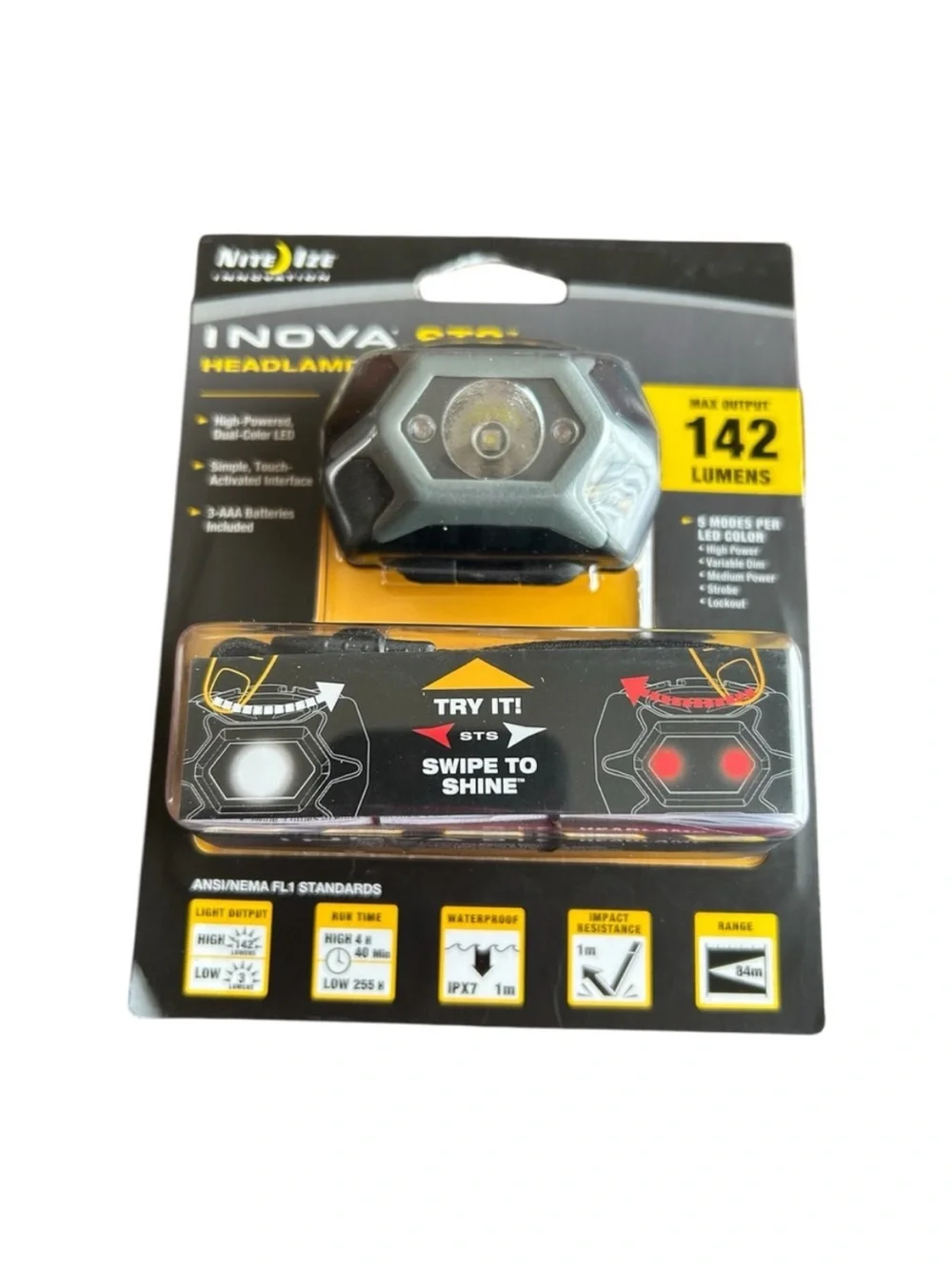 NEW INOVA STS Headlamp Charcoal HLSA 09-R7 sealed Max Output 142 Lumens 5 modes